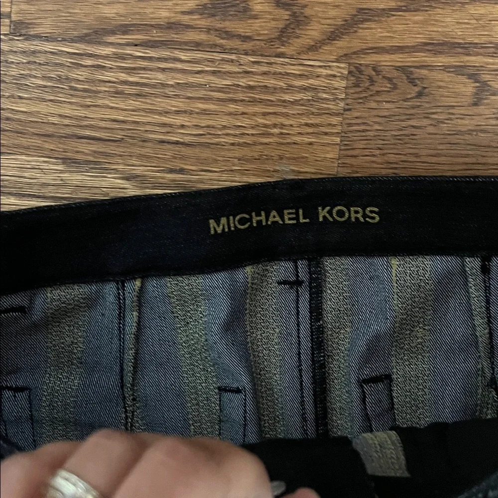 NWT Michael Kors Black Gold Sequin Stripe Denim Mini Skirt Size 4 - Picture 2 of 4